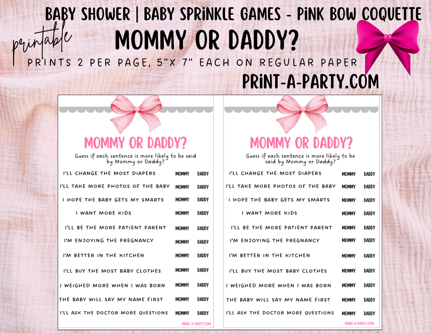 GAMES for Baby Shower | Pink Bow Coquette 3 Shower Theme | Coquette Baby Shower Games | Chic Coquette Aesthetic - Pink Bows