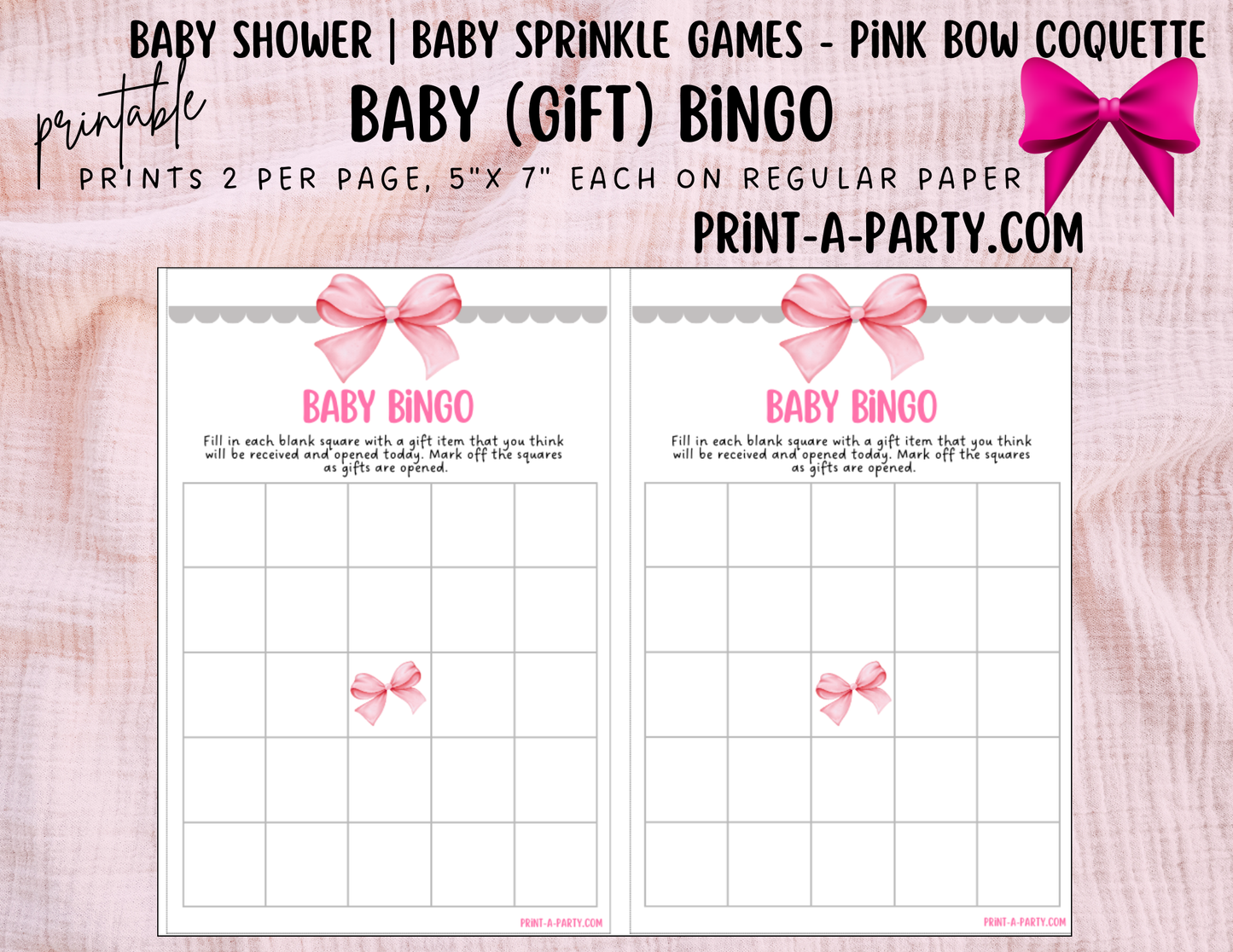 GAMES for Baby Shower | Pink Bow Coquette 3 Shower Theme | Coquette Baby Shower Games | Chic Coquette Aesthetic - Pink Bows