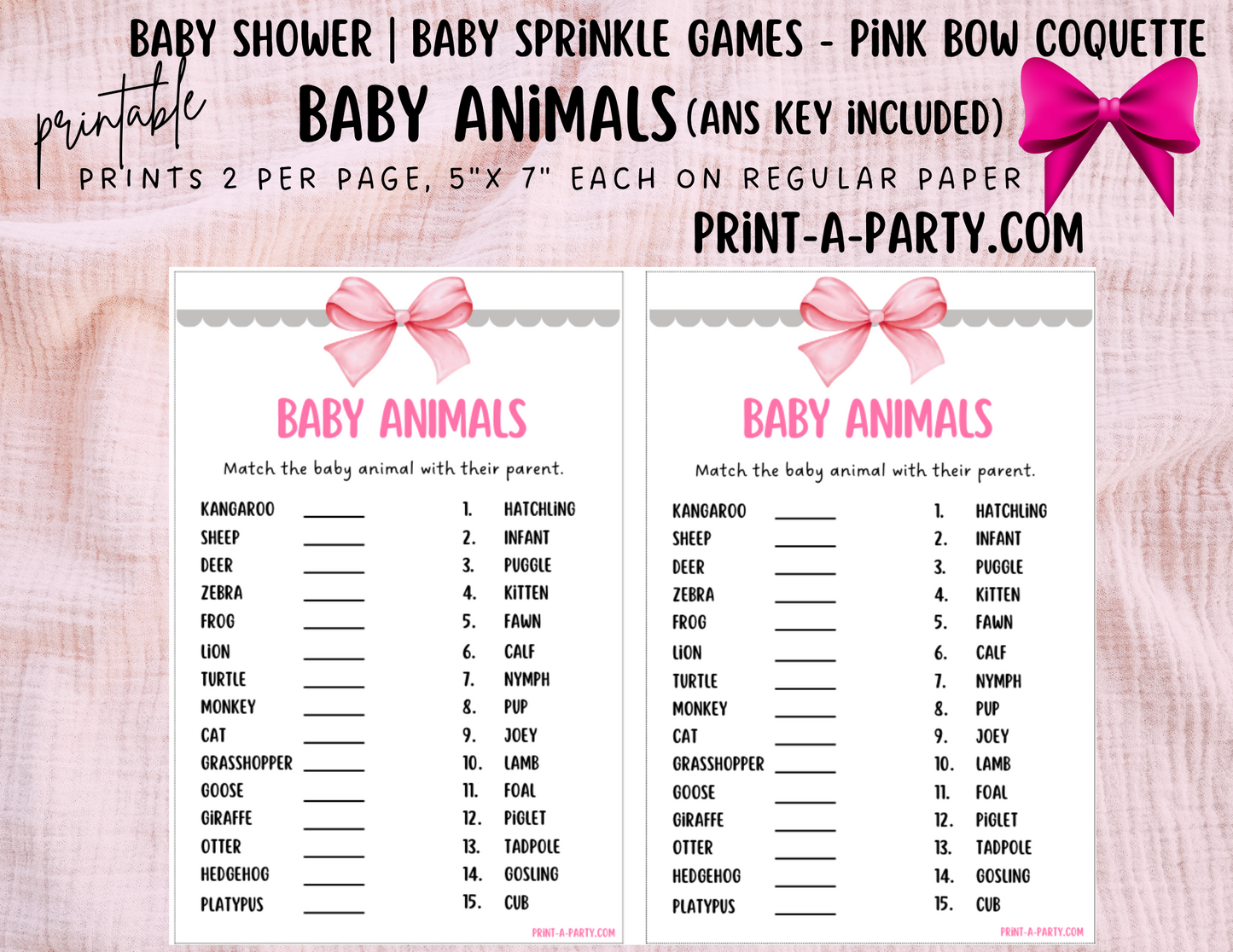 GAMES for Baby Shower | Pink Bow Coquette 3 Shower Theme | Coquette Baby Shower Games | Chic Coquette Aesthetic - Pink Bows