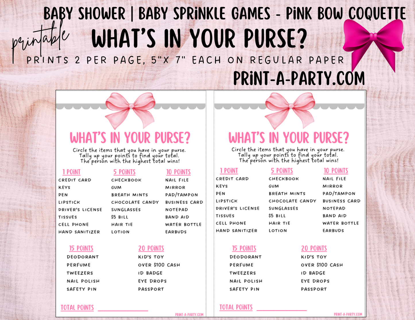 GAMES for Baby Shower | Pink Bow Coquette 3 Shower Theme | Coquette Baby Shower Games | Chic Coquette Aesthetic - Pink Bows