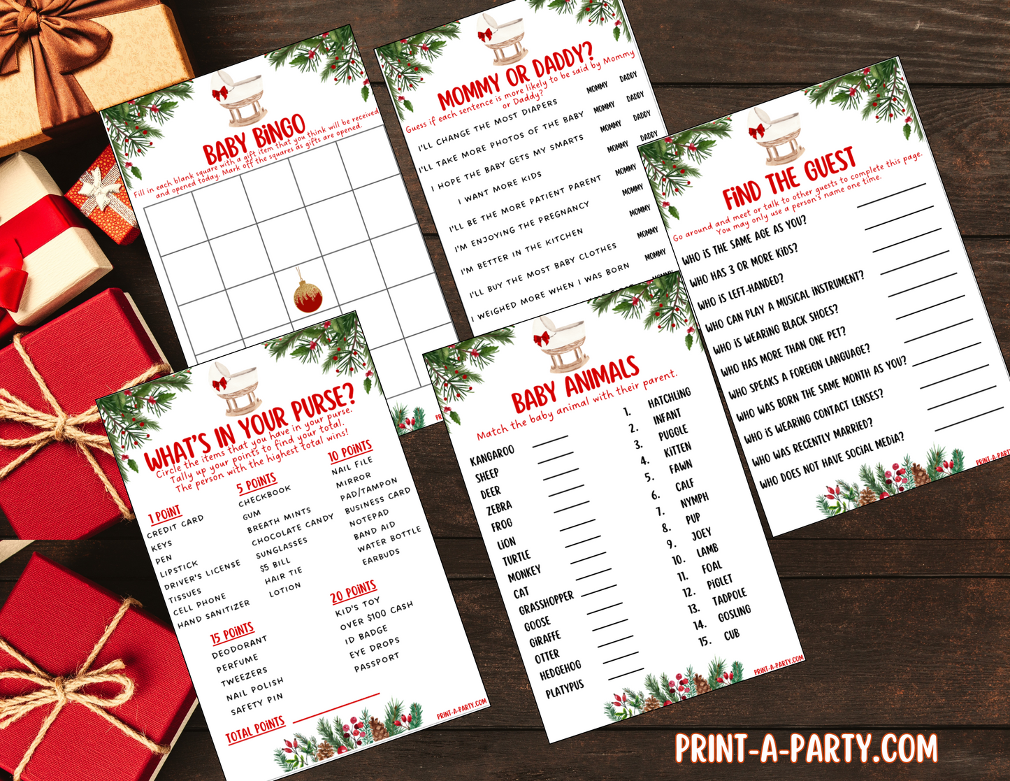 GAME BUNDLE for Christmas Baby Shower - Christmas Pine | Christmas Baby Shower Theme | Christmas Baby Shower Ideas | INSTANT DOWNLOAD