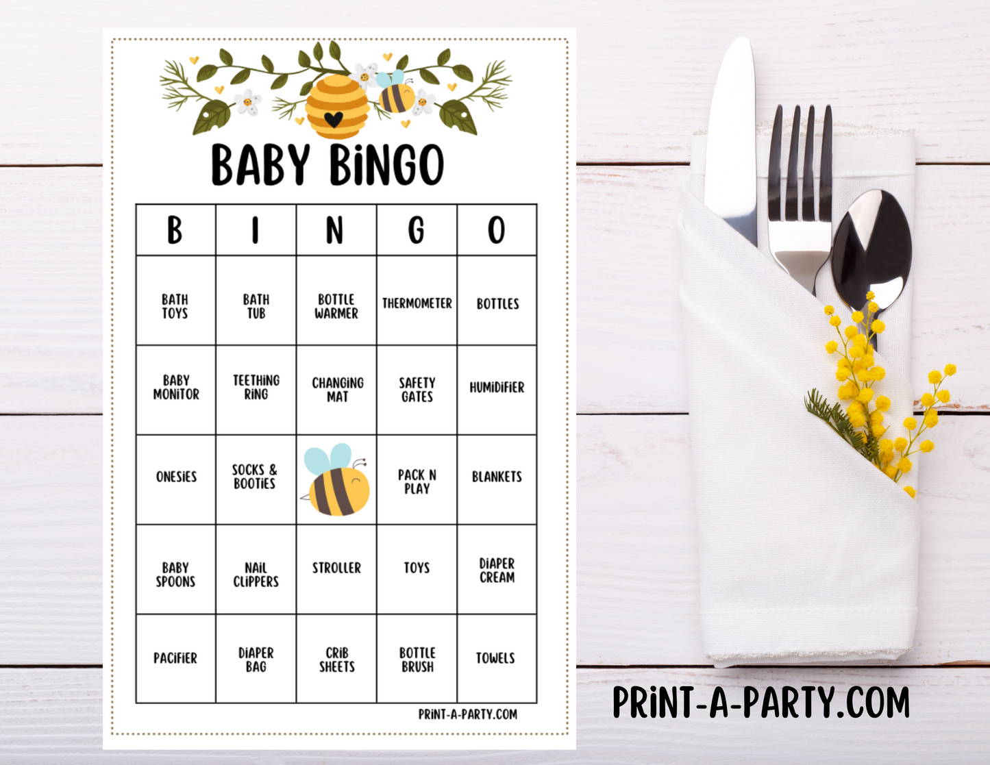 BINGO GAME BABY GIFTS - BEE THEME | Baby Gift Bingo | Pre-filled Baby Shower Gift Bingo Cards - Bee Theme | Baby Shower Gift Bingo Game - Bee | As Sweet As Can Bee | Mommy to Bee