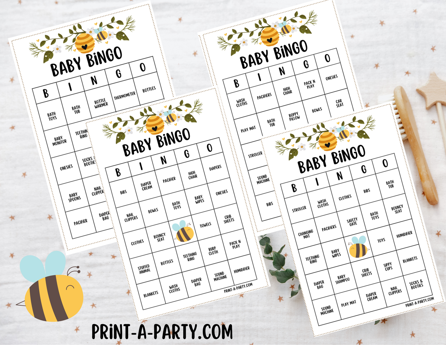 BINGO GAME BABY GIFTS - BEE THEME | Baby Gift Bingo | Pre-filled Baby Shower Gift Bingo Cards - Bee Theme | Baby Shower Gift Bingo Game - Bee | As Sweet As Can Bee | Mommy to Bee