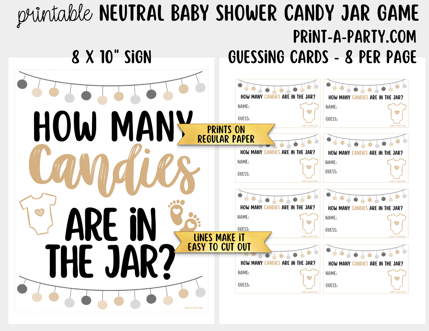 Baby Shower Candy Jar Guessing Game Neutral Printable Sign (8x10) & Cards | Guess How Many Candies