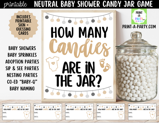 Baby Shower Candy Jar Guessing Game Neutral Printable Sign (8x10) & Cards | Guess How Many Candies