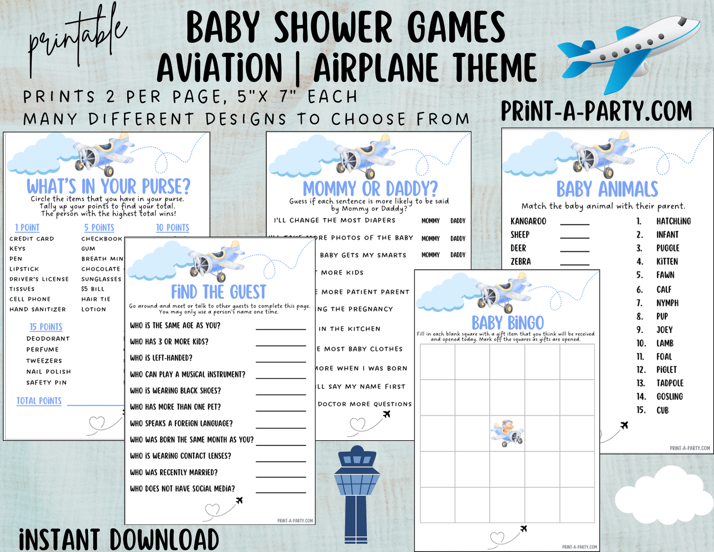 GAMES for Baby Shower | Airplane Aviation Baby Shower Theme | Airplane Aviation Baby Shower Games | Aviation Baby Shower Ideas