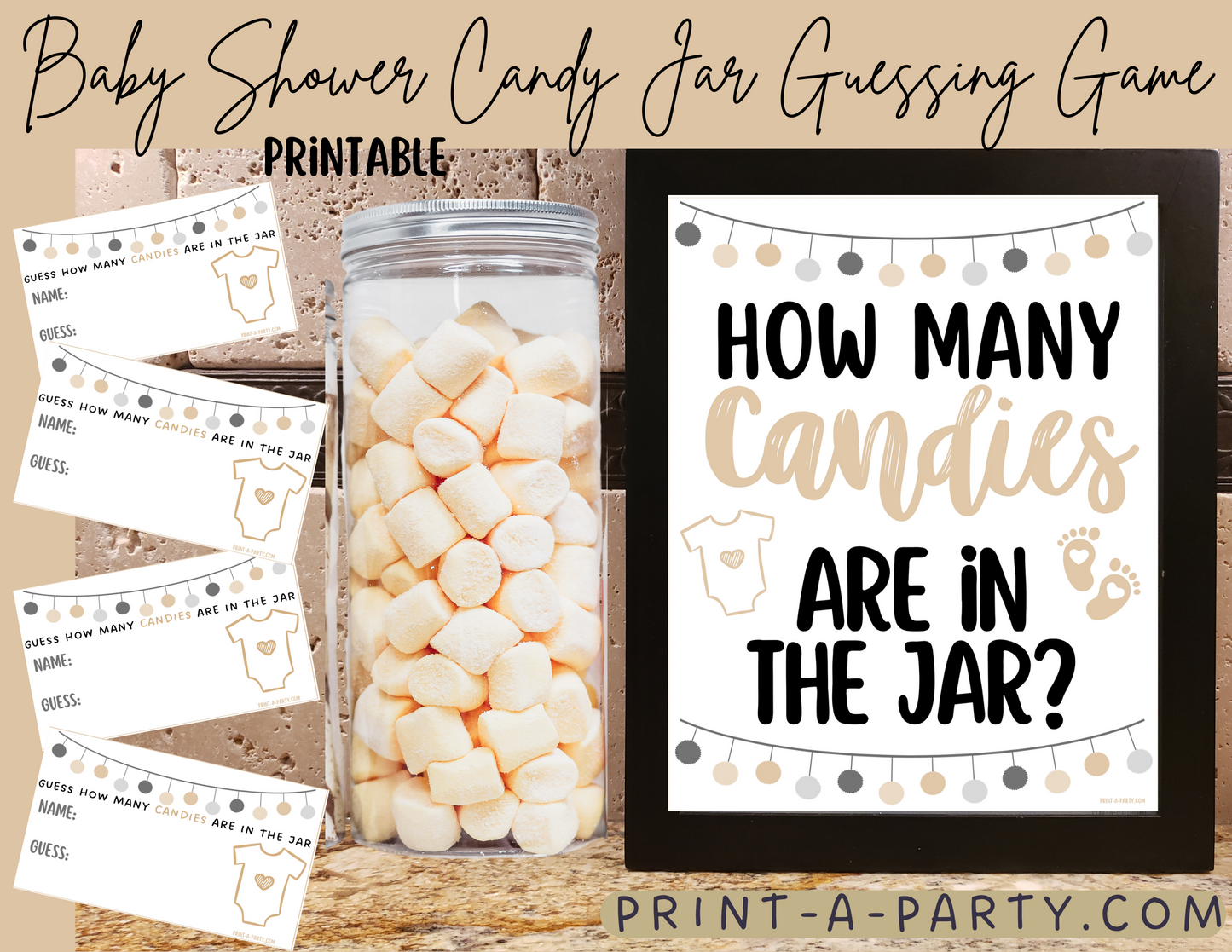 CANDY JAR GUESSING GAME for BABY SHOWER | How many candies in jar | Baby Shower Fun | Party DIY | Printable