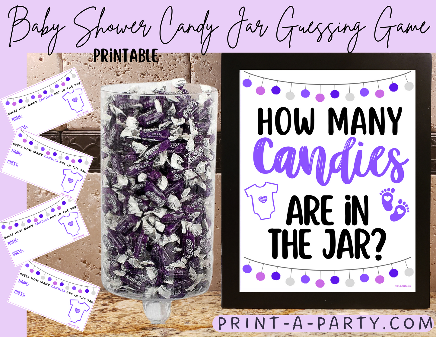 CANDY JAR GUESSING GAME for BABY SHOWER | How many candies in jar | Baby Shower Fun | Party DIY | Printable