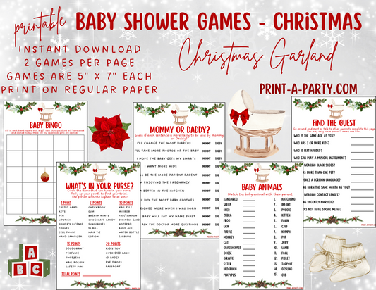 GAME BUNDLE for Christmas Baby Shower - Christmas Garland | Christmas Baby Shower Theme | Christmas Baby Shower Ideas | INSTANT DOWNLOAD