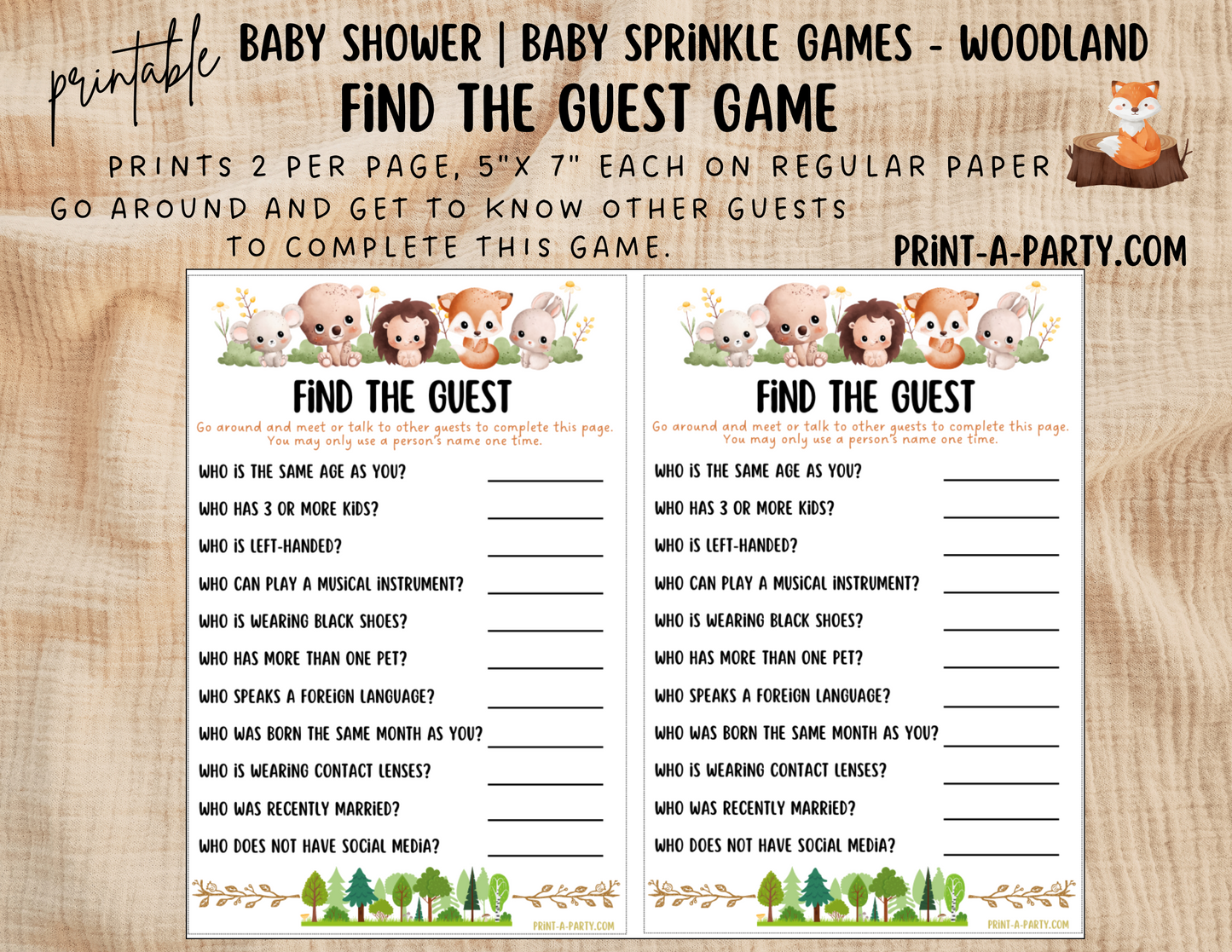 GAMES for Baby Shower | Woodland Shower Theme | Woodland Shower Games | Forest Animals | INSTANT DOWNLOAD