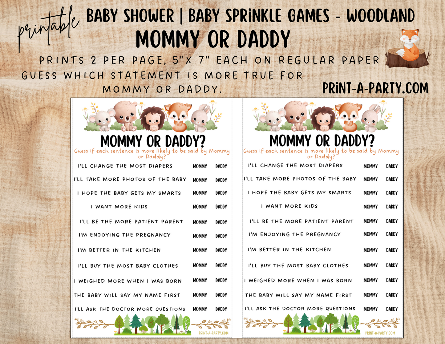 GAMES for Baby Shower | Woodland Shower Theme | Woodland Shower Games | Forest Animals | INSTANT DOWNLOAD