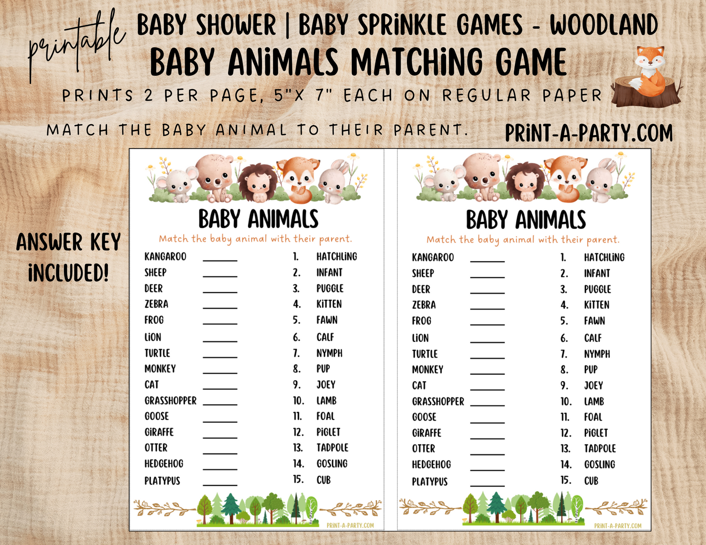 GAMES for Baby Shower | Woodland Shower Theme | Woodland Shower Games | Forest Animals | INSTANT DOWNLOAD