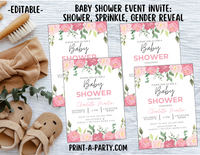 BABY SHOWER INVITE - EDITABLE PRINTABLE | Pink Floral Theme | Pink Florals Baby Shower Invitation Customization