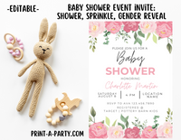 BABY SHOWER INVITE - EDITABLE PRINTABLE | Pink Floral Theme | Pink Florals Baby Shower Invitation Customization