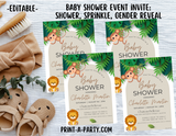 BABY SHOWER INVITE - EDITABLE PRINTABLE | Jungle Theme | Jungle Baby Shower Invitation Customization