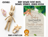 BABY SHOWER INVITE - EDITABLE PRINTABLE | Jungle Theme | Jungle Baby Shower Invitation Customization