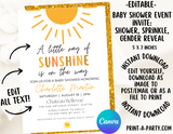 BABY SHOWER INVITE - EDITABLE PRINTABLE | Sunshine Theme | Sunshine Baby Shower Invitation Customization