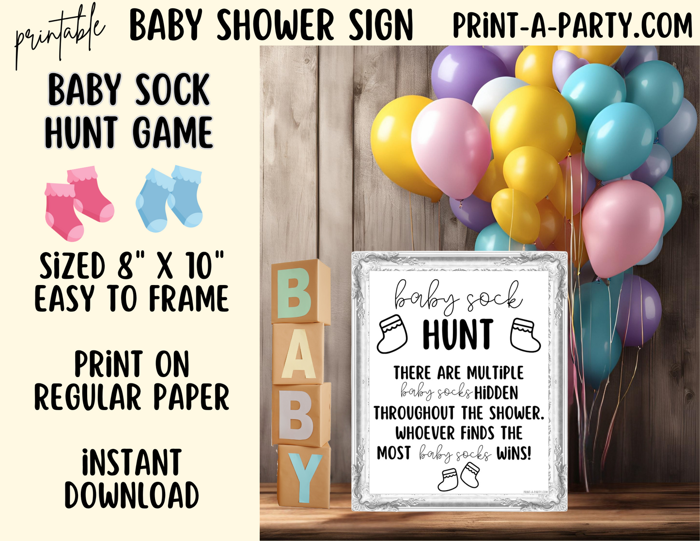 BABY SHOWER SIGN - BABY SOCK HUNT Game | Baby Sock Game | Baby Shower | Baby Sprinkle | Gender Reveal | Adoption Party