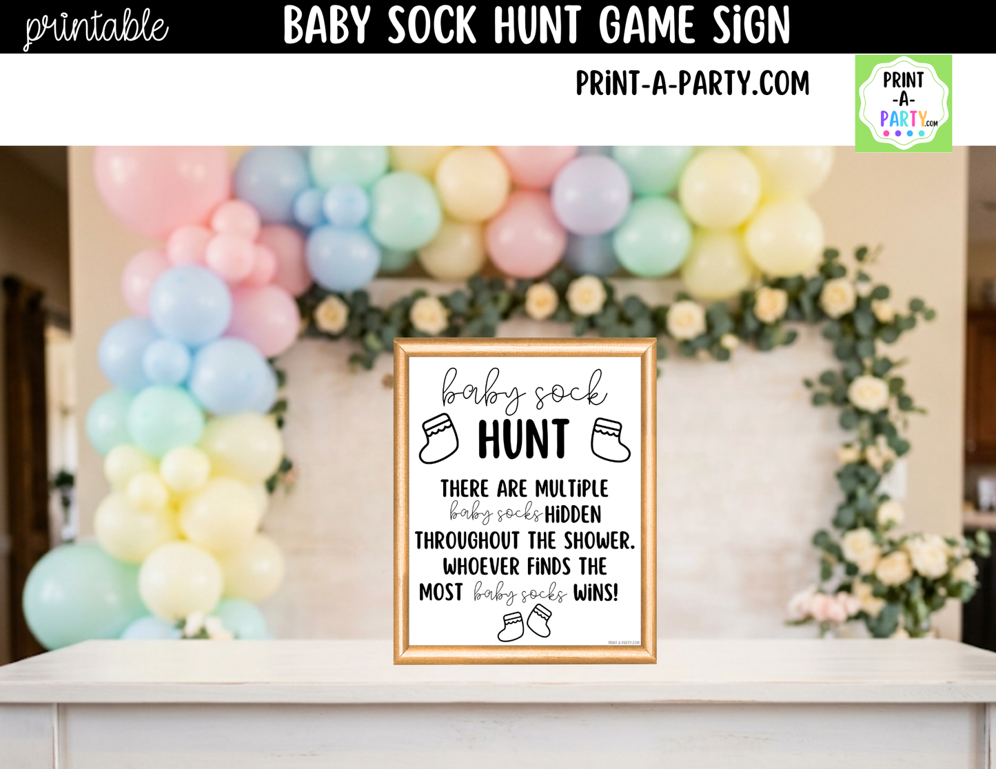 Baby Sock Hunt Printable Sign (8x10) – Baby Shower Game