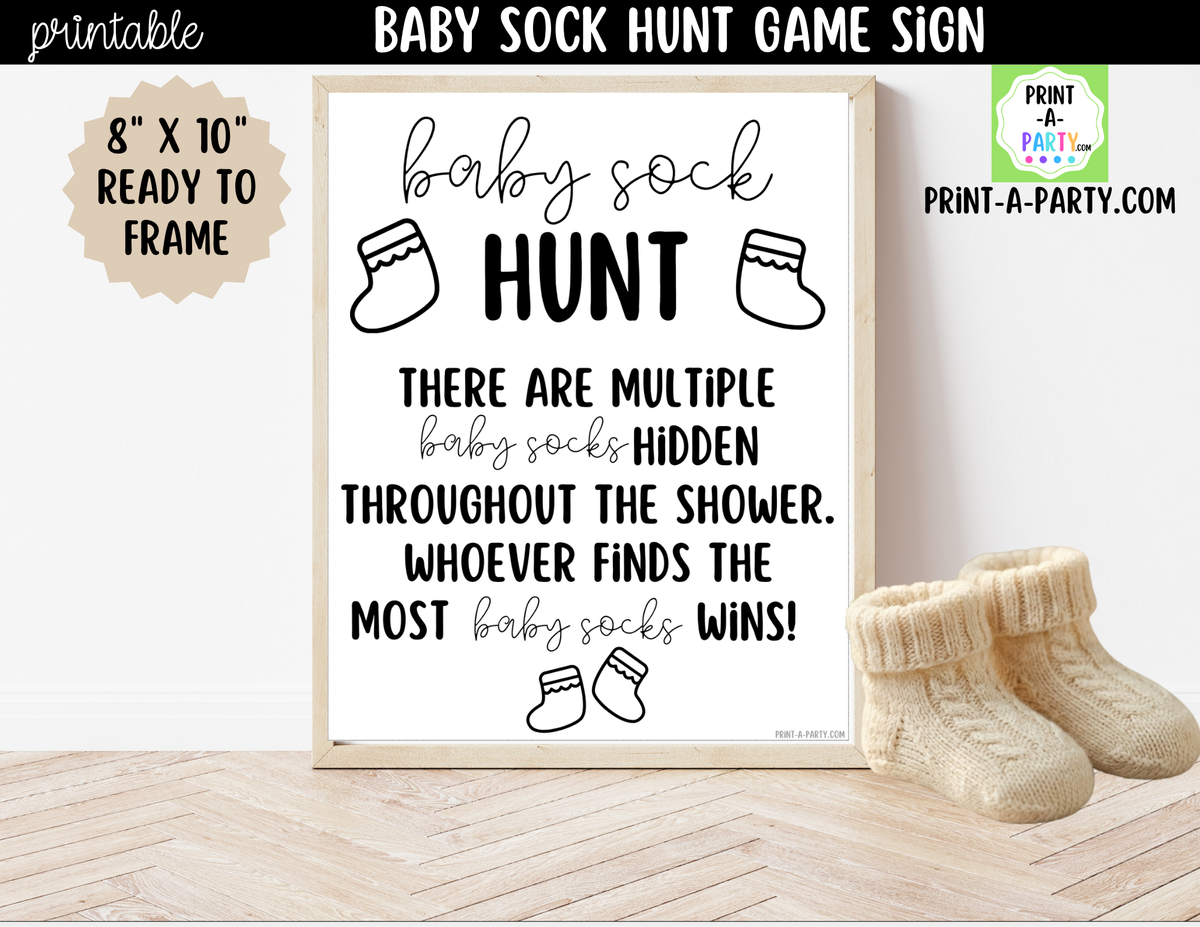 Baby Sock Hunt Game Printable Sign - Baby Shower Party Game