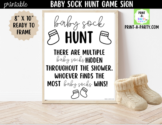 Baby Sock Hunt Game Printable Sign - Baby Shower Party Game
