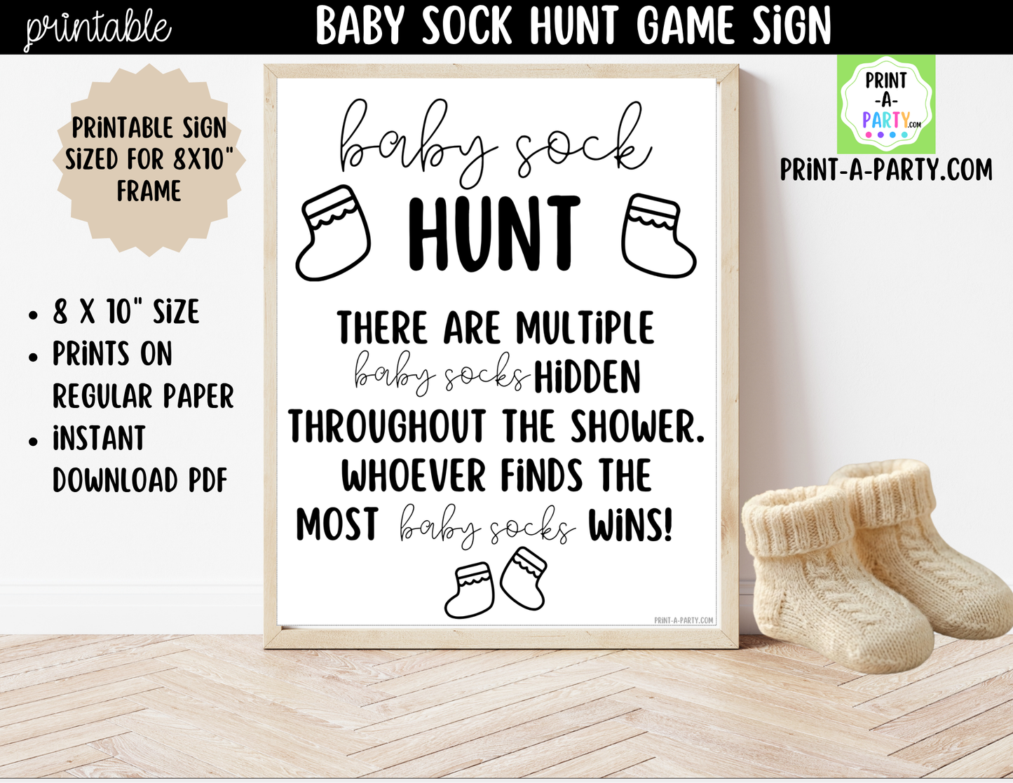 Baby Sock Hunt Printable Sign (8x10) – Baby Shower Game