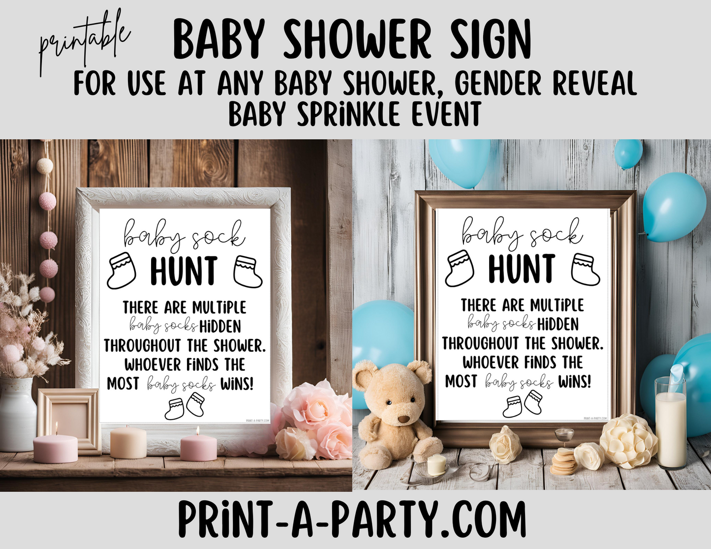 BABY SHOWER SIGN - BABY SOCK HUNT Game | Baby Sock Game | Baby Shower | Baby Sprinkle | Gender Reveal | Adoption Party