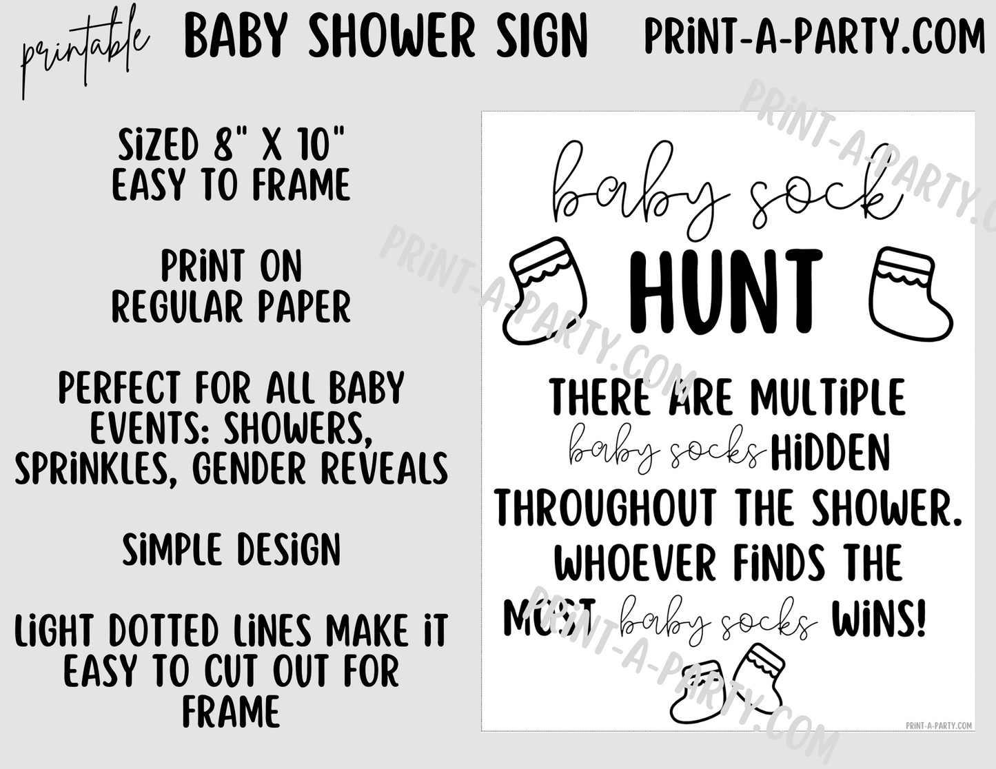 BABY SHOWER SIGN - BABY SOCK HUNT Game | Baby Sock Game | Baby Shower | Baby Sprinkle | Gender Reveal | Adoption Party