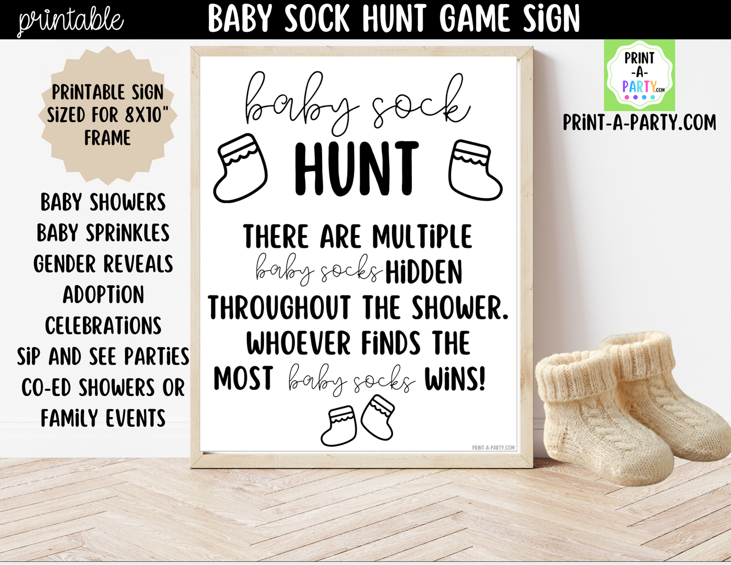Baby Sock Hunt Printable Sign (8x10) – Baby Shower Game