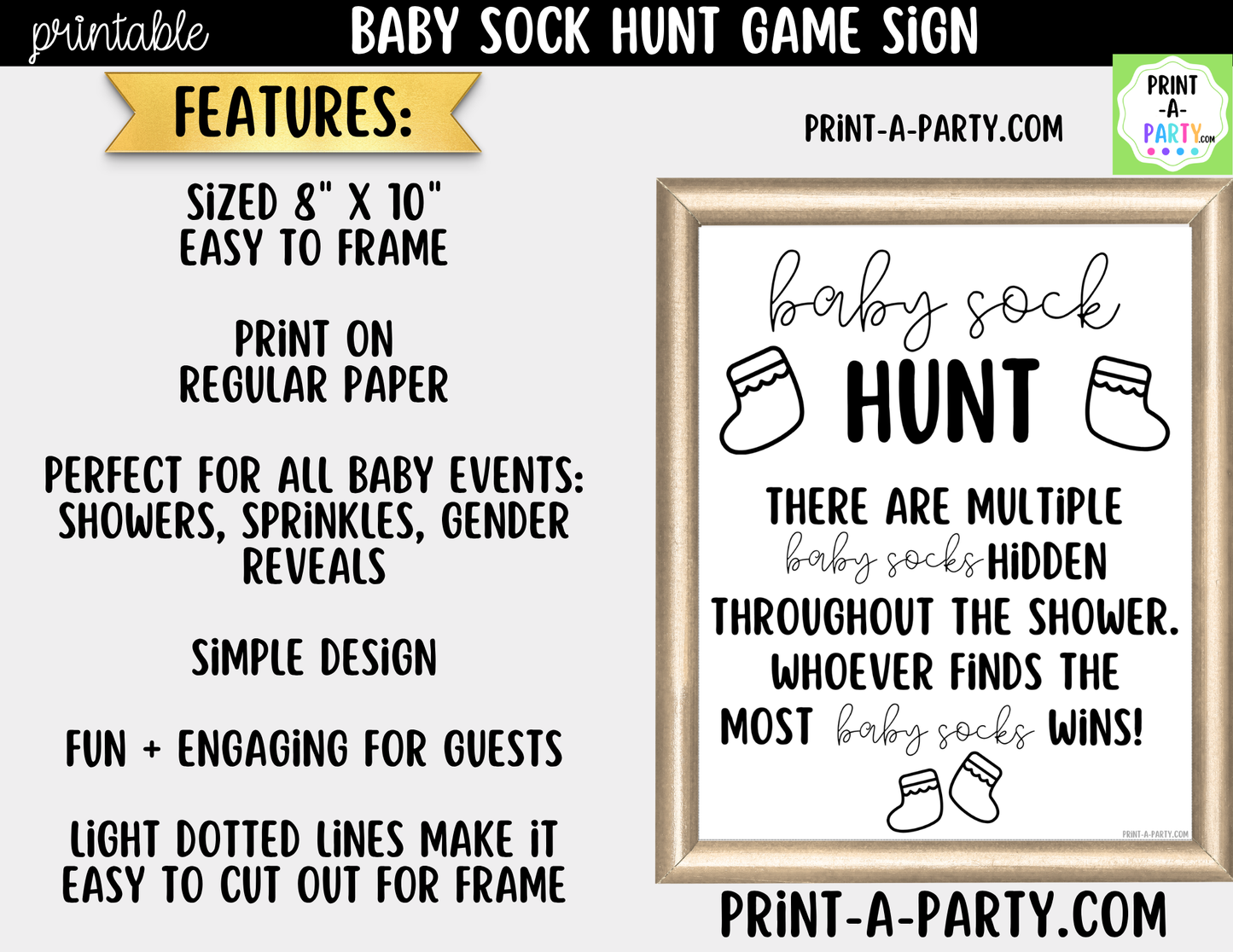 Baby Sock Hunt Printable Sign (8x10) – Baby Shower Game