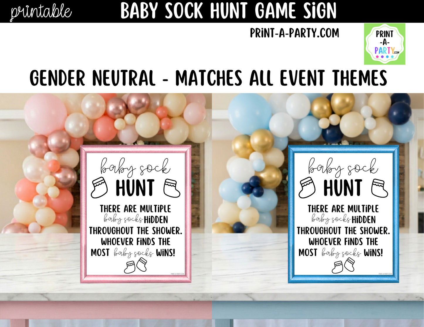 Baby Sock Hunt Printable Sign (8x10) – Baby Shower Game