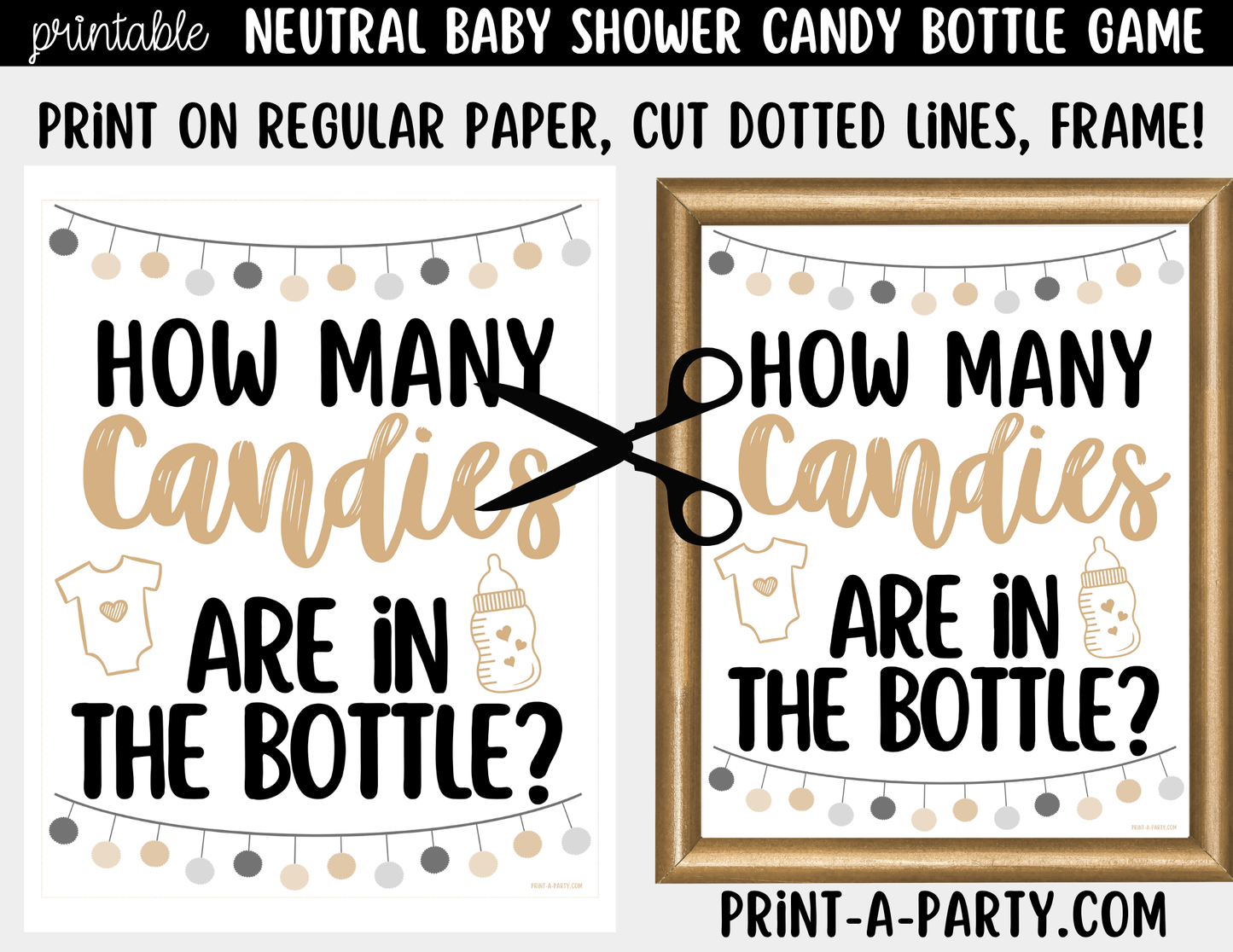 Baby Shower Candy Bottle Guessing Game Neutral Printable Sign (8x10) & Cards | How Many Candies
