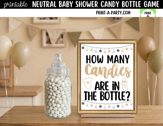Baby Shower Candy Bottle Guessing Game Neutral Printable Sign (8x10) & Cards | How Many Candies