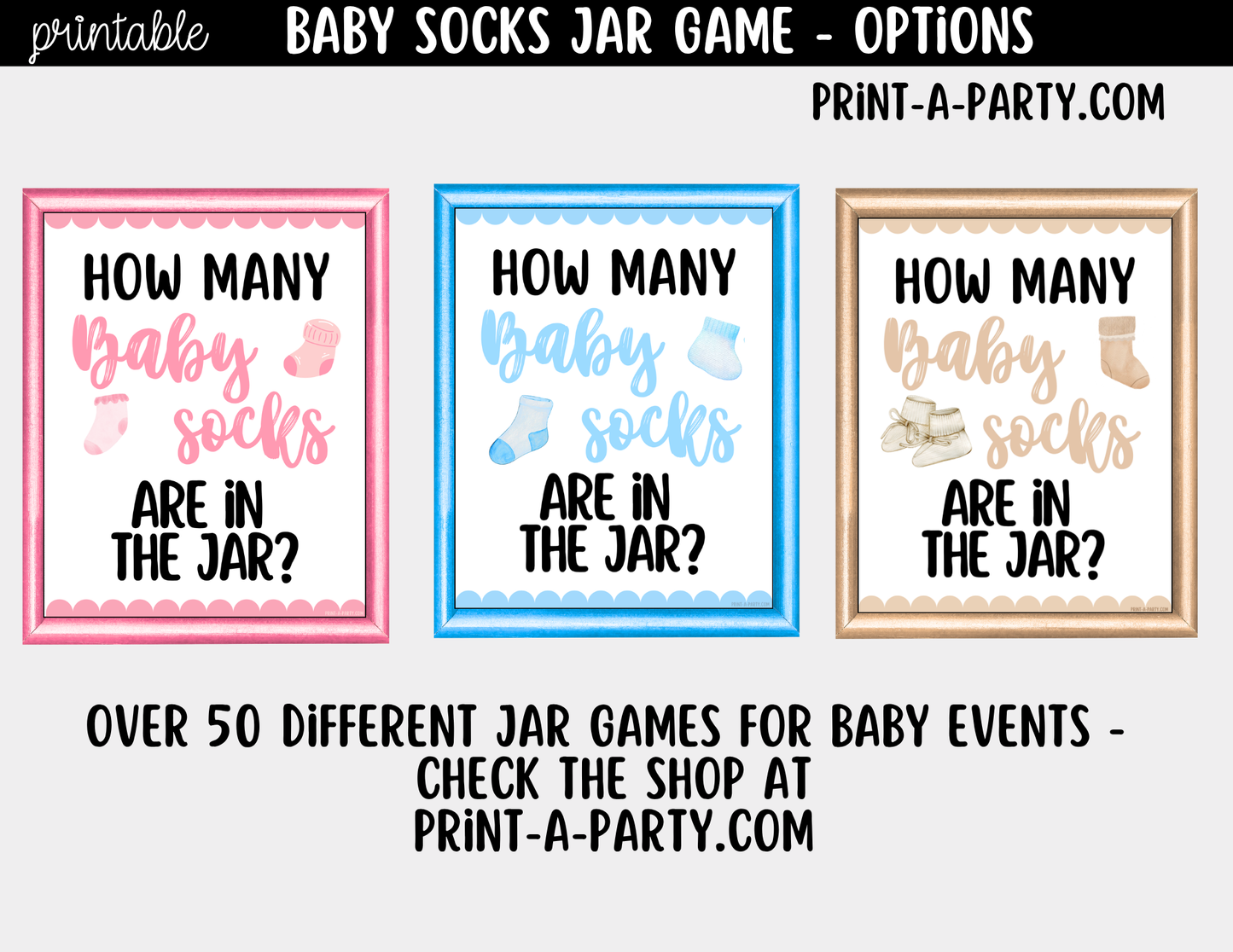 Baby Socks Jar Guessing Game Printable Sign (8x10) & Guessing Cards for Baby Girl Events