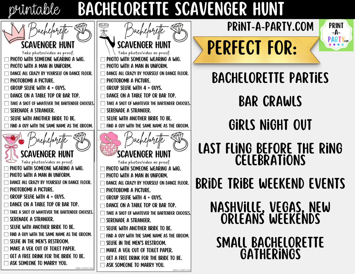 Bachelorette Scavenger Hunt Printable Game