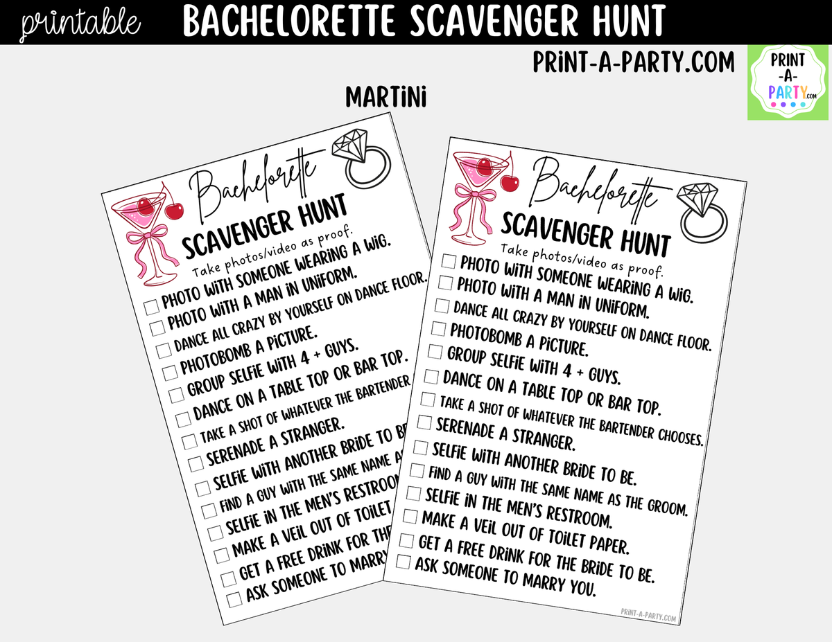 Bachelorette Scavenger Hunt Printable Game