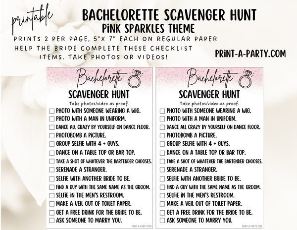 BACHELORETTE | HEN PARTY Scavenger Hunt Game Printable - Sparkles Theme ...