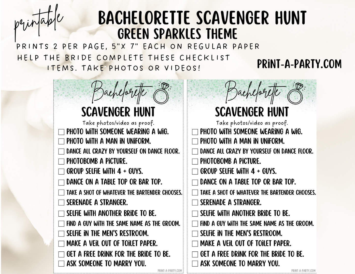 BACHELORETTE PARTY Scavenger Hunt Game Printable - Sparkles Theme | Hen Party | Fun tasks for the Bride to complete | Bachelorette Party Game | Bachelorette Party Idea