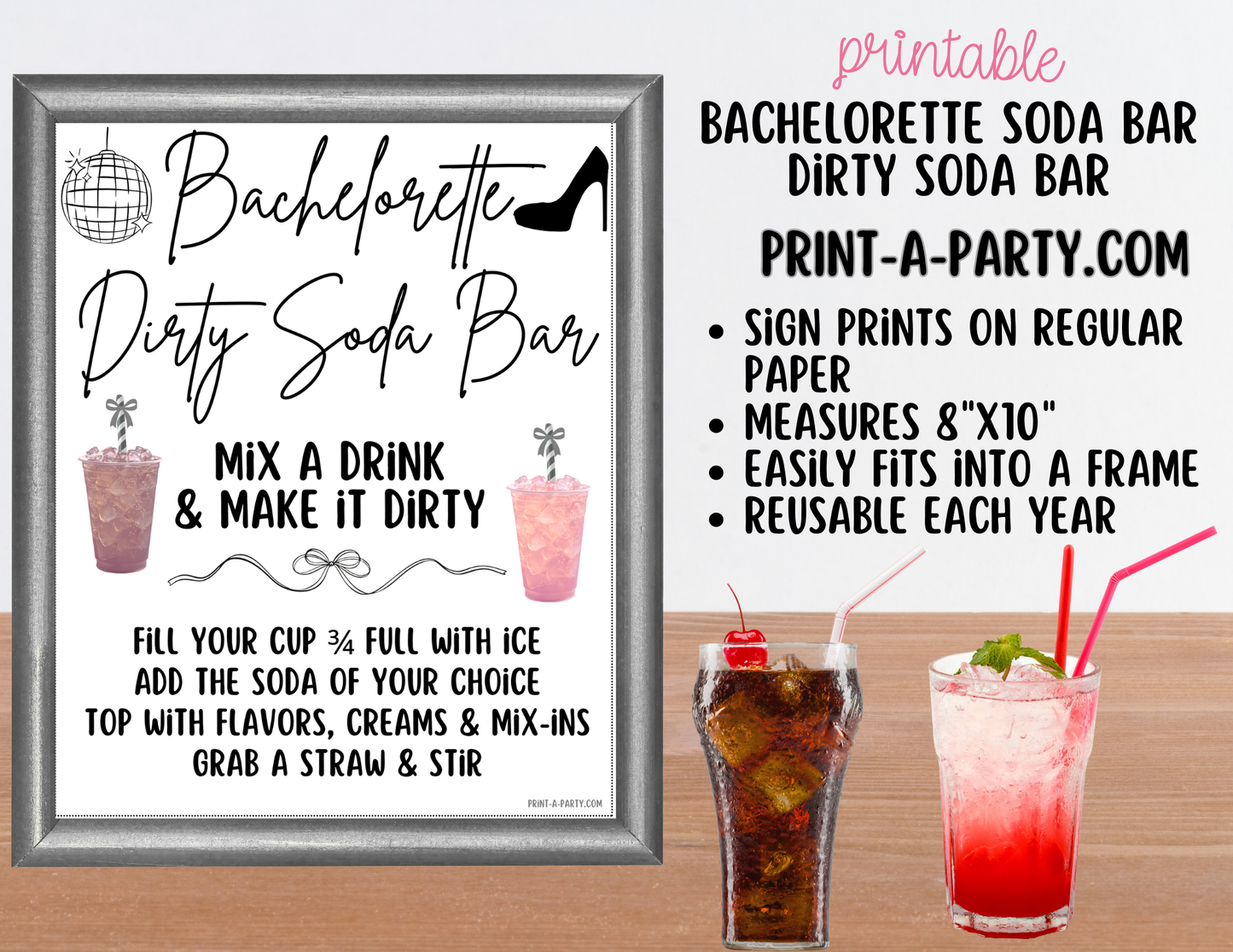 SODA BAR - Printable Bachelorette "Dirty" Soda Bar Kit - Cheeky Sign & Recipe Tent Cards (12 recipes!) for Hen Parties, Girls Night