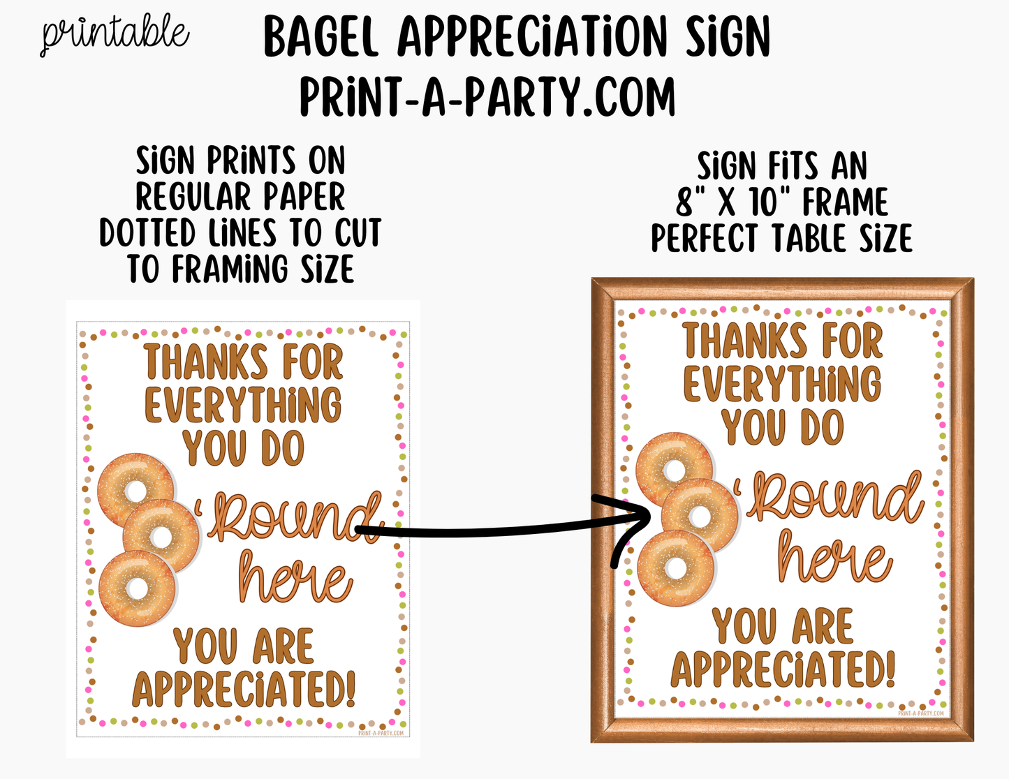 Bagel Appreciation Sign - Printable Decor for Teacher, Staff, Employee, Volunteer, PTO PTA or Parents