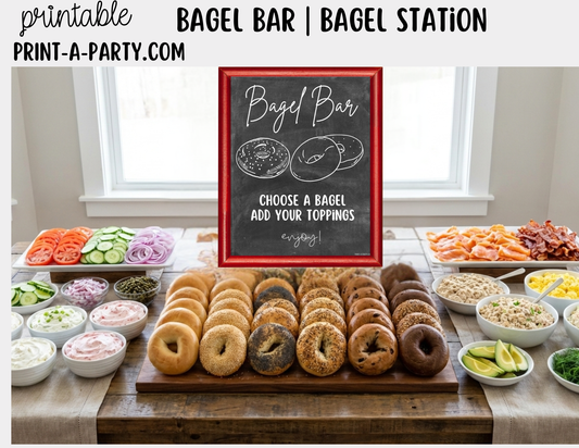 Bagel Bar Sign & Topping Tent Cards - Printable Brunch Decor for Showers, Parties, Events