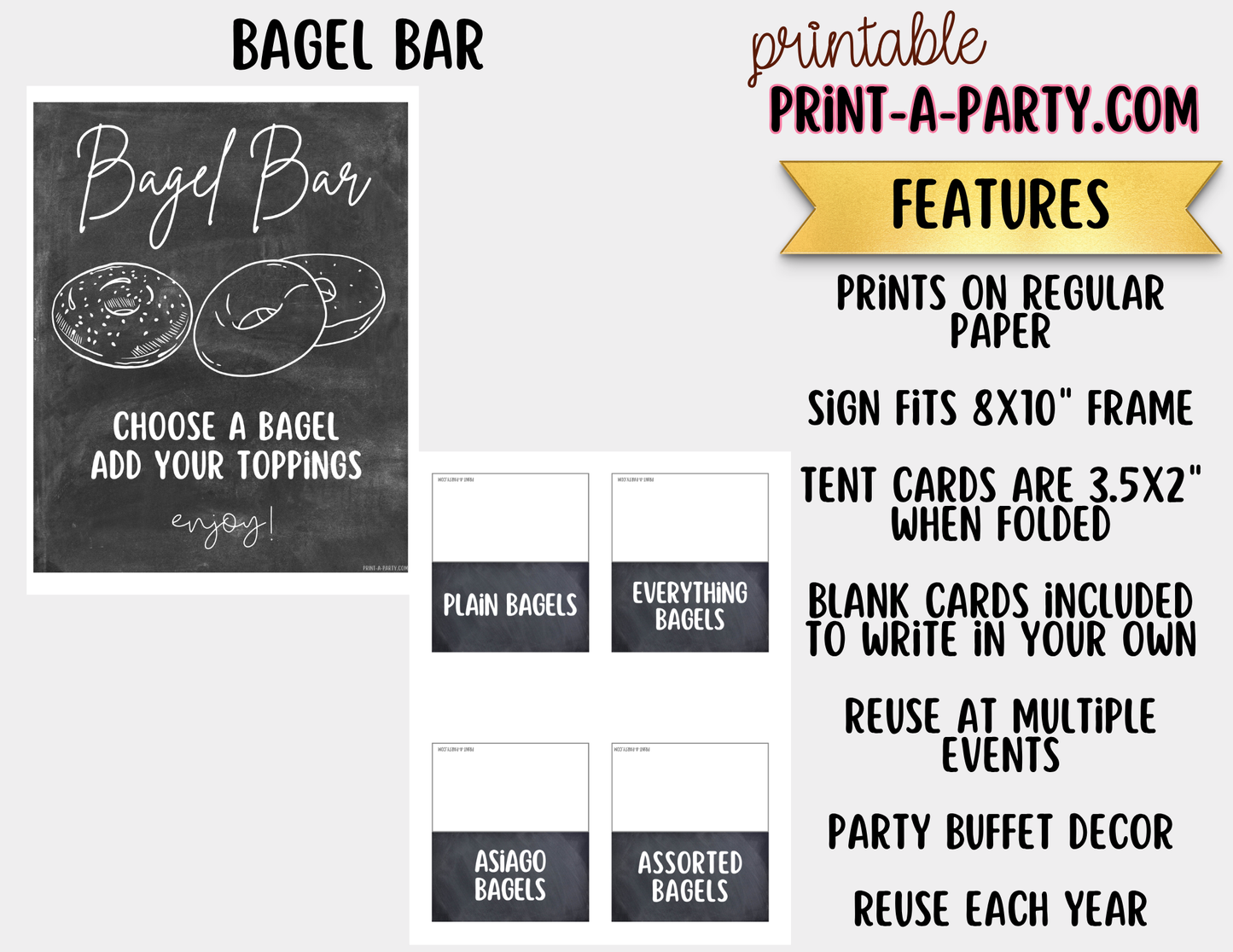 Bagel Bar Sign (8x10) & Topping Tent Cards - Printable Brunch Decor