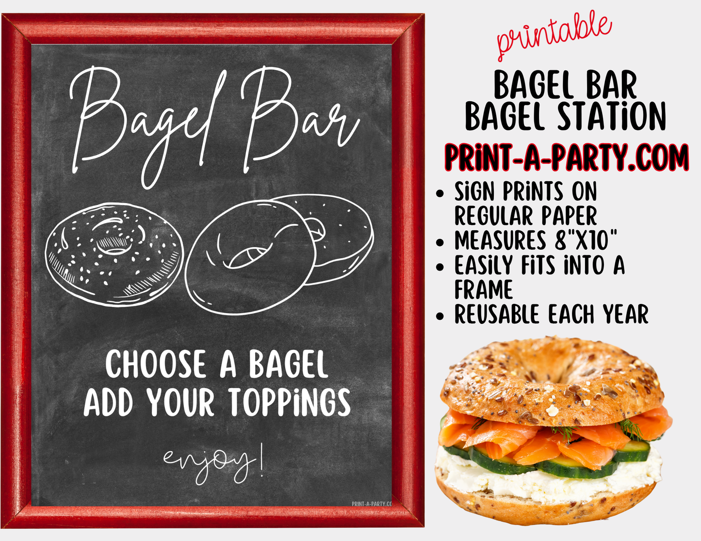 Bagel Bar Sign (8x10) & Topping Tent Cards - Printable Brunch Decor