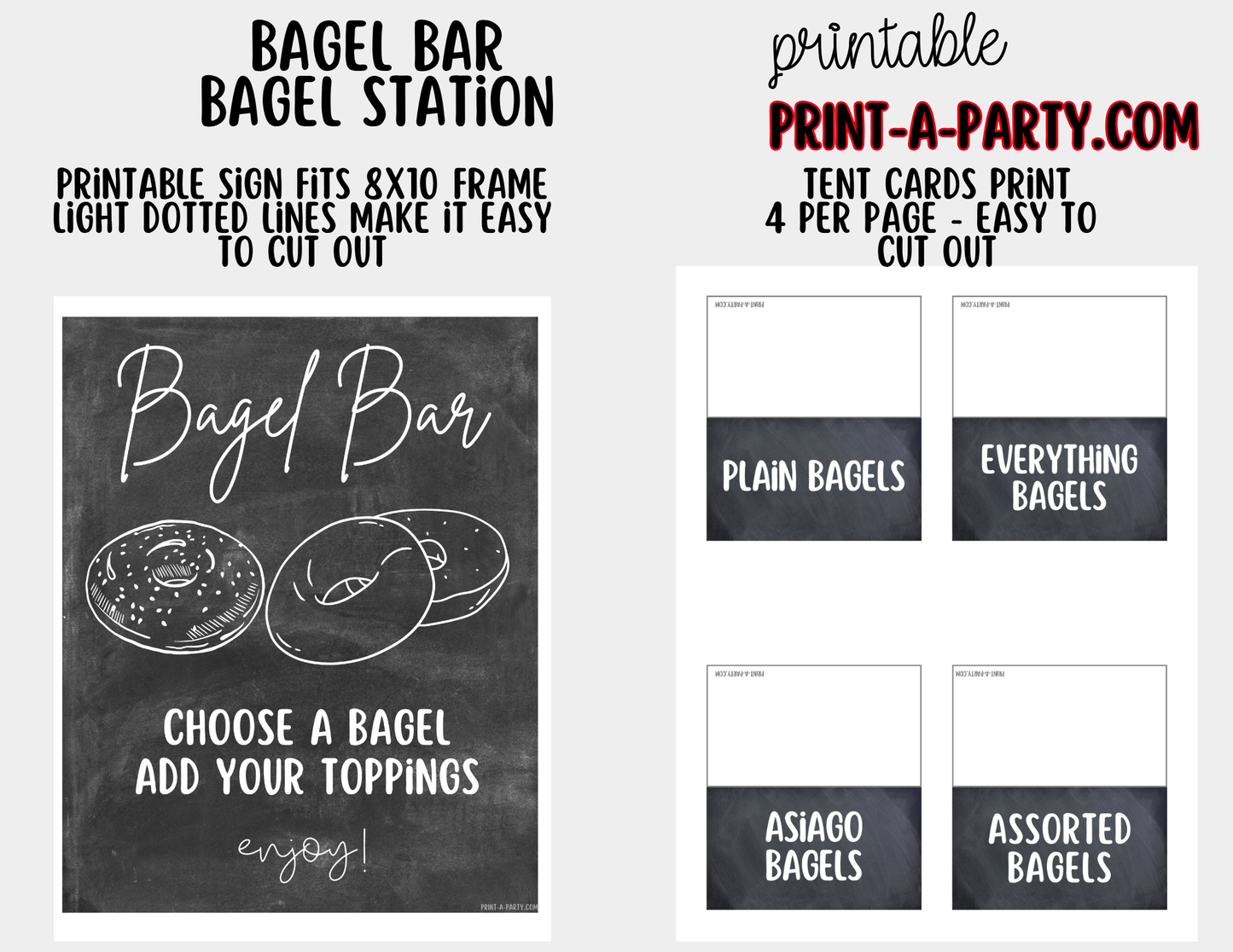 Bagel Bar Sign (8x10) & Topping Tent Cards - Printable Brunch Decor
