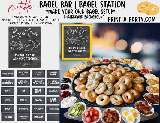 BAGEL BAR | BAGEL STATION Setup - Chalkboard | Bagel Sign | Brunch Food | Food Bar for Party | Party | Shower | DIY Bagel Bar