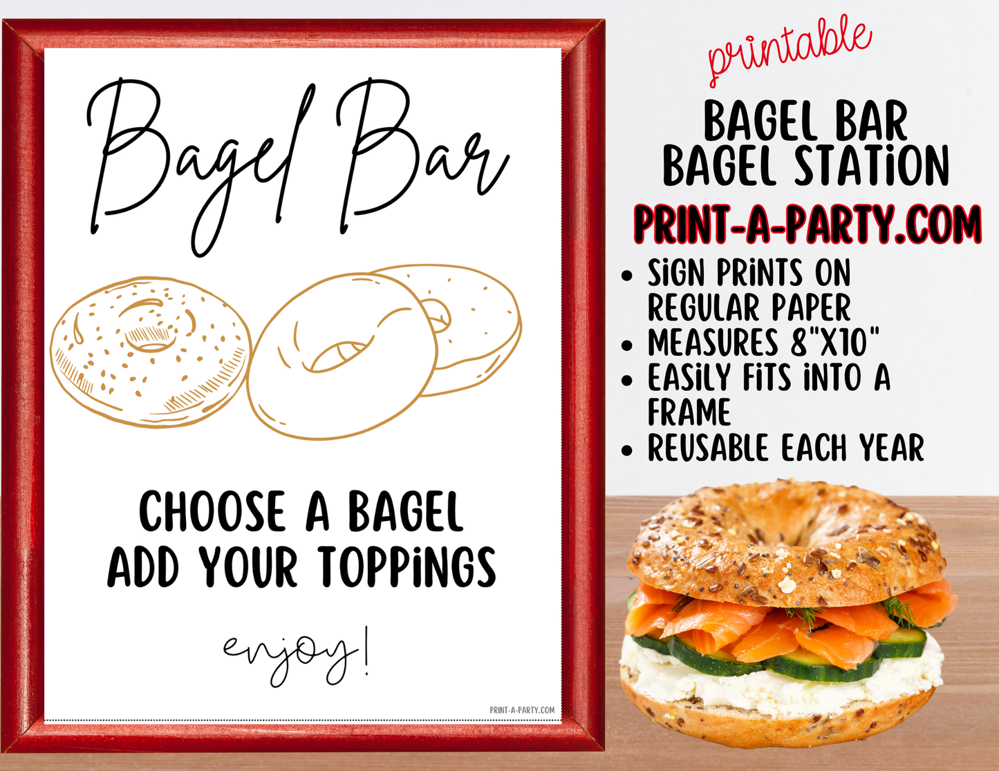 Bagel Bar Sign & Topping Tent Cards - Printable Brunch Decor for Showers, Parties, Events