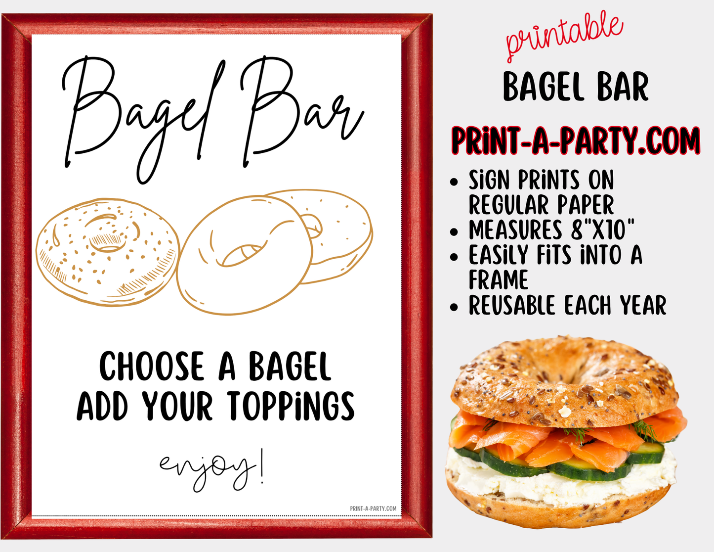 Bagel Bar Sign (8x10) & Topping Tent Cards - Printable Brunch Decor