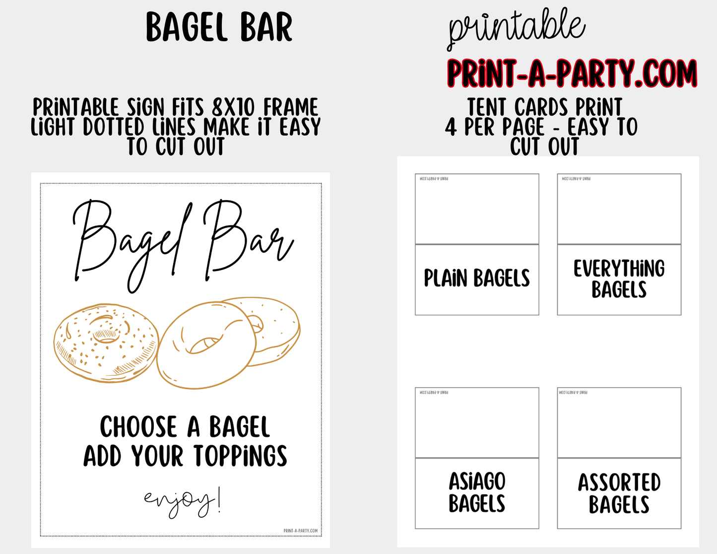 Bagel Bar Sign (8x10) & Topping Tent Cards - Printable Brunch Decor
