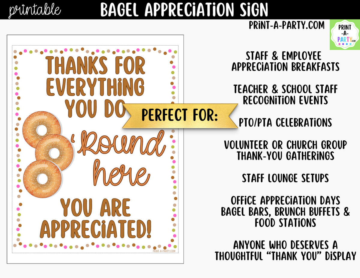 Printable Bagel Bar Appreciation Sign 8x10