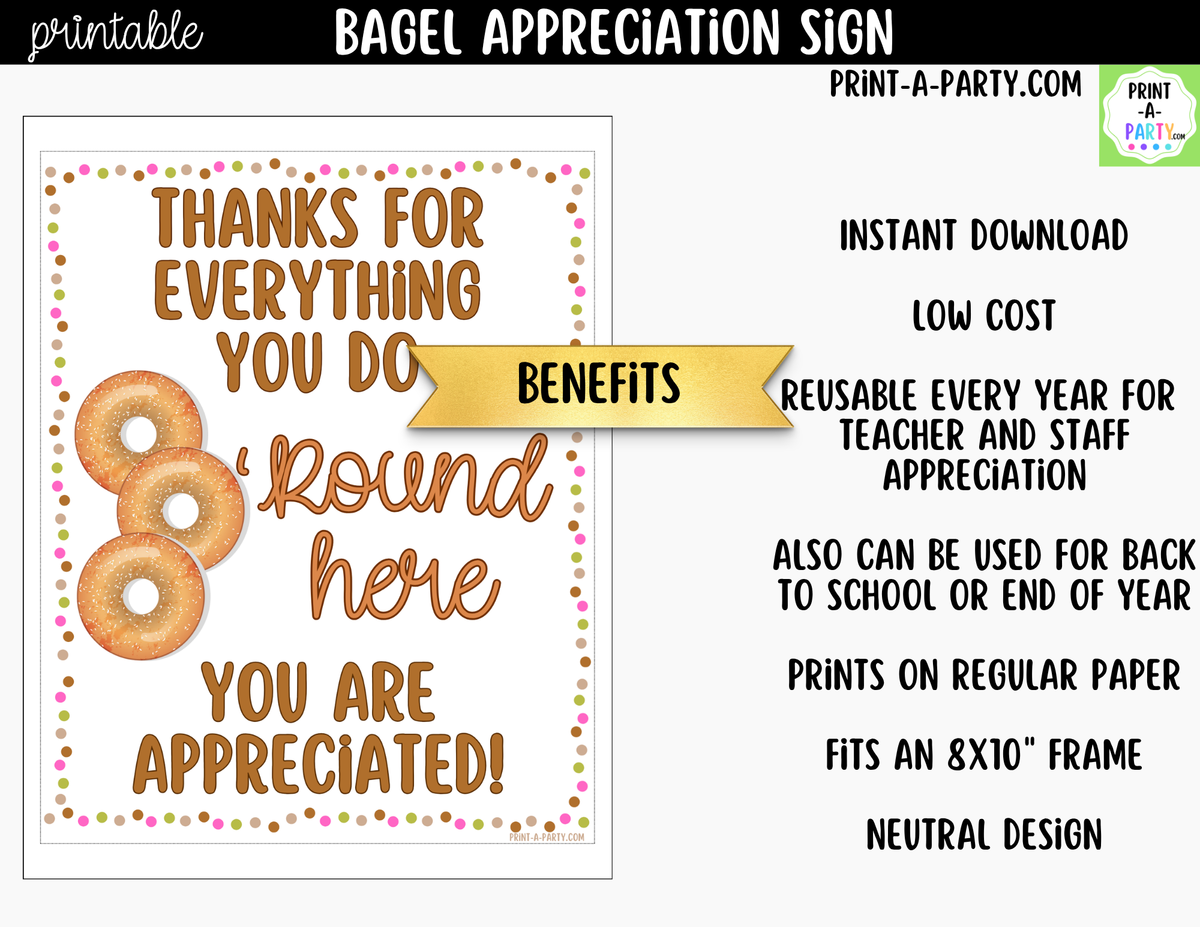 Printable Bagel Bar Appreciation Sign 8x10